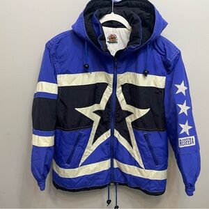 Vintage Cross Winter Gear Reeseda Blue and Black Star Ski Coat Jacket